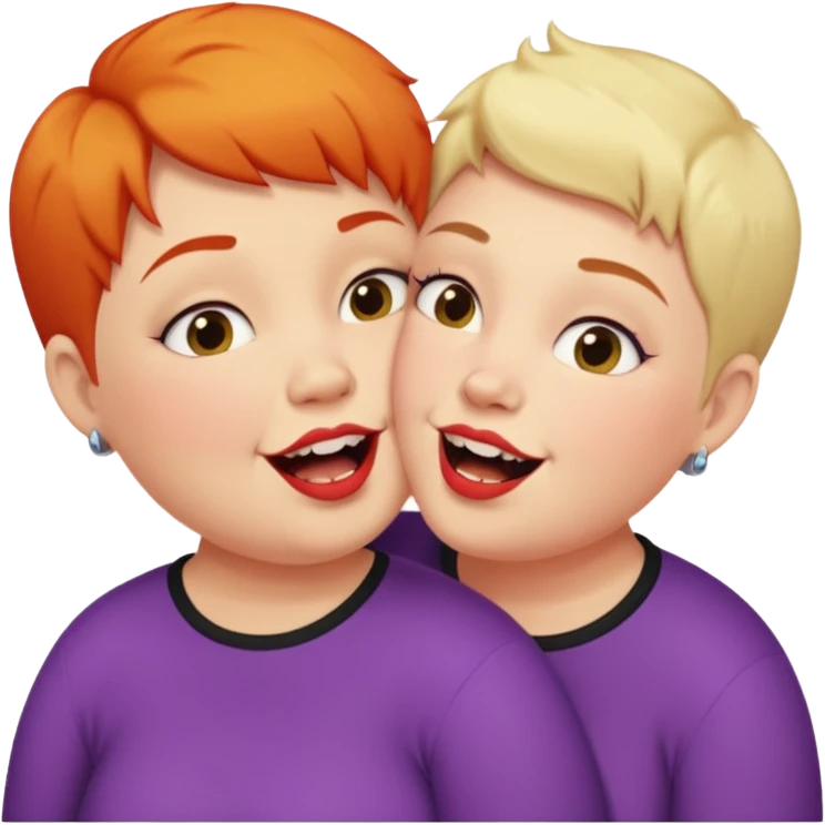 Chubby ugly lesbian kissing tall butch lesbian with huge teeth and short hair emoji