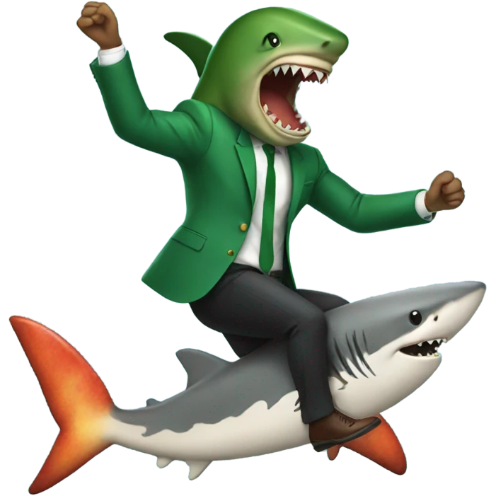 Pizza dancing riding a shark with a green suit emoji