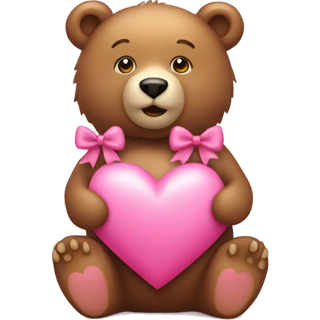 Bear with a pink bow holding a pink heart emoji