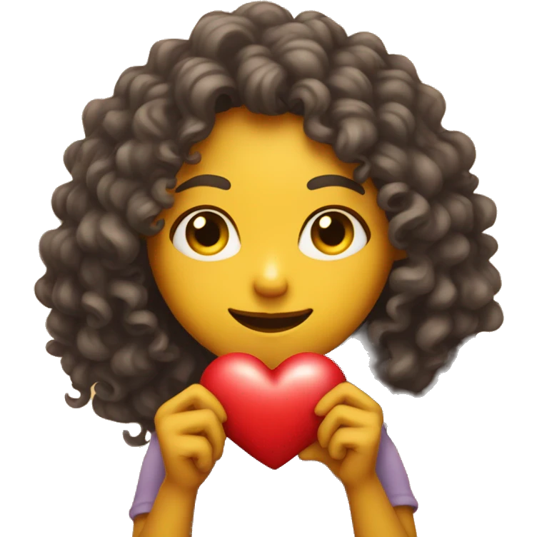 Curly Yellow skin women holds heart in her hand emoji