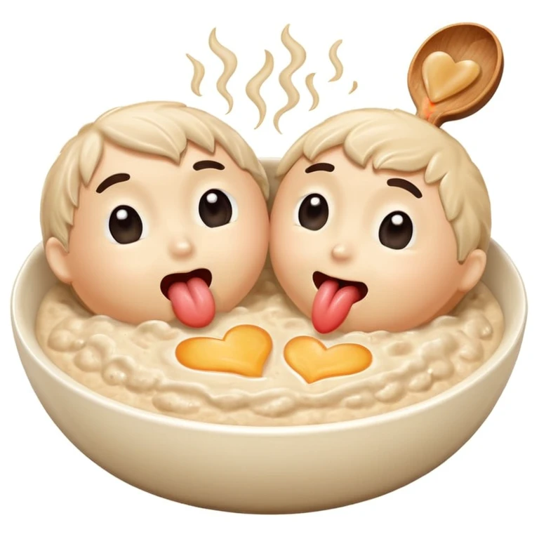 two bowls of oatmeal with tongues on the bowl that are kissing  emoji
