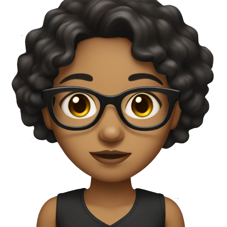 girl with black hair with waves and glasses,brown eyes and brown skin emoji