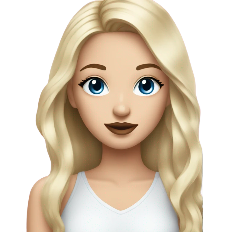 Makeup kit and white brunette girl blue eyes emoji