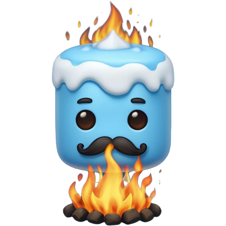 blue marshmallow on fire with mustache, just marshmallow emoji
