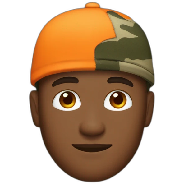 one man with orange shirt and camo headcap emoji