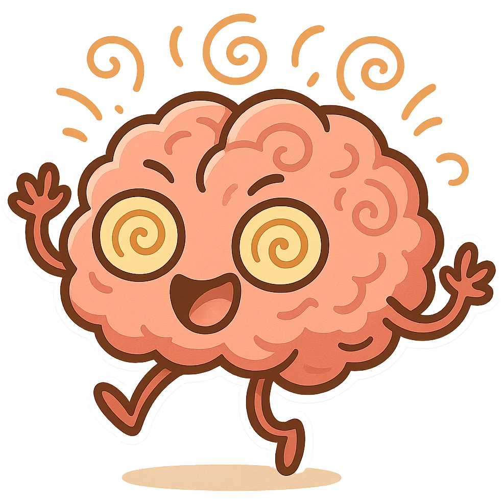 playful, slightly chaotic cartoonish brain with swirls or spirals, energetic expression emoji