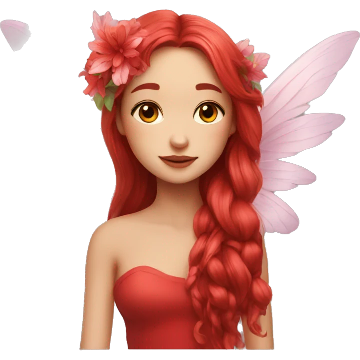 big wings, flower, Beautiful, fairy, red, long hair emoji