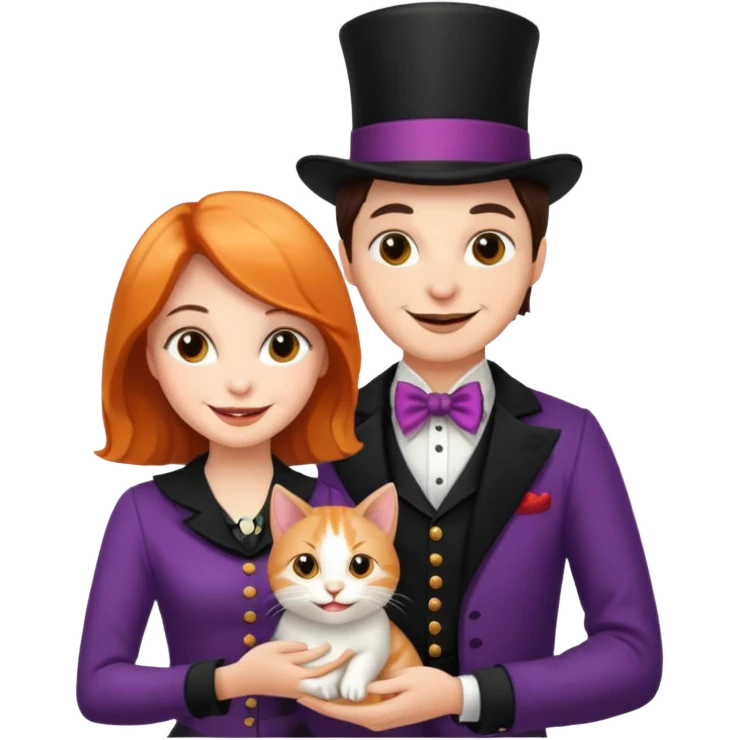 magician couple and their pet cat emoji
