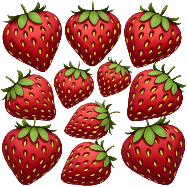 dried strawberry slices, two or three, deep red, curled edges, seeds, inner pattern, leathery wrinkled texture, matte, small thin irregular shapes, no bowl packaging garnish or faces, clean 3D, soft shadows, transparent background, emoji scale emoji