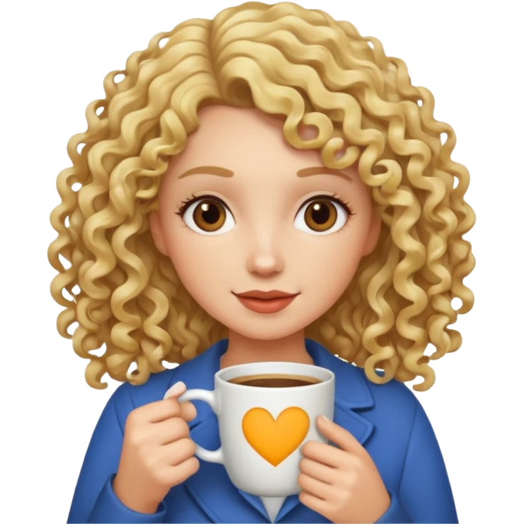 curly blonde woman drink coffe emoji