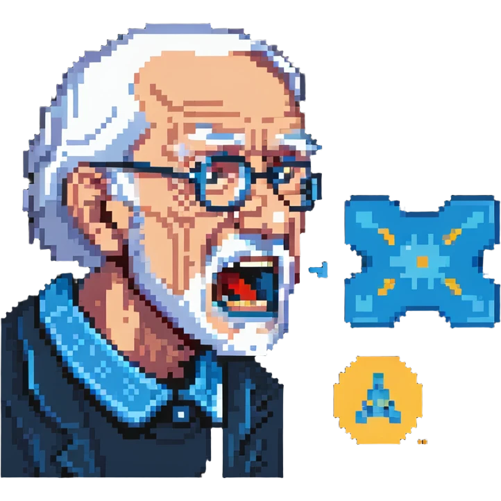 old man yelling at an abstract Azure Machine Learning logo emoji