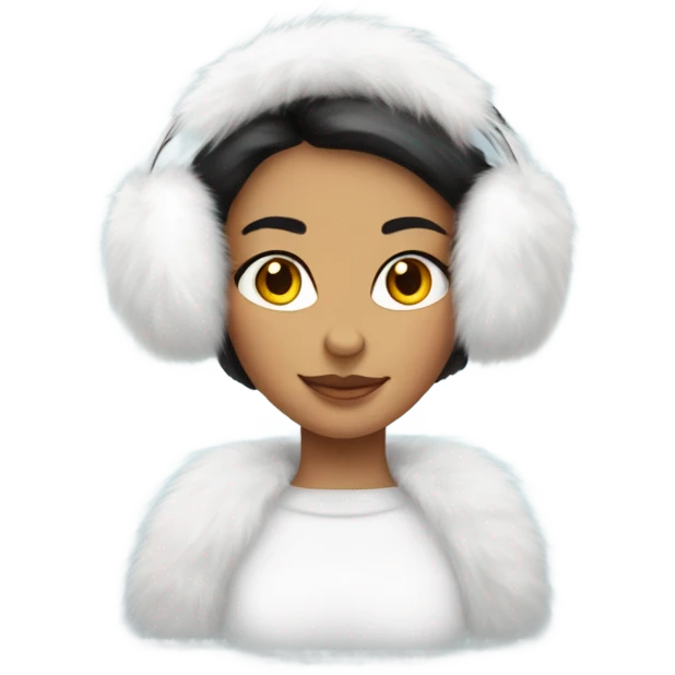 Girl in white big fluffy fur ear muffs emoji