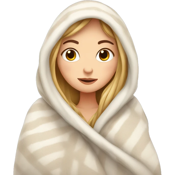 White girl snuggled in a blanket emoji