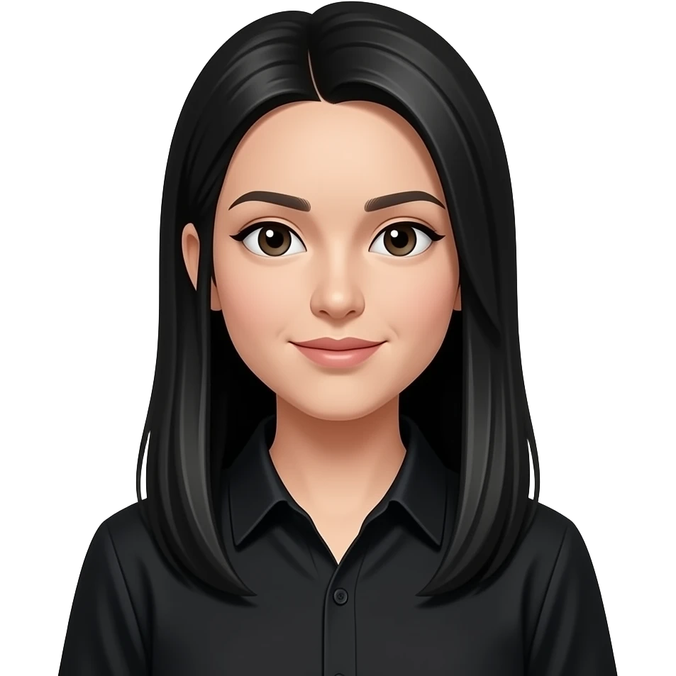 black straight long hairs with a black shirt wearing emoji