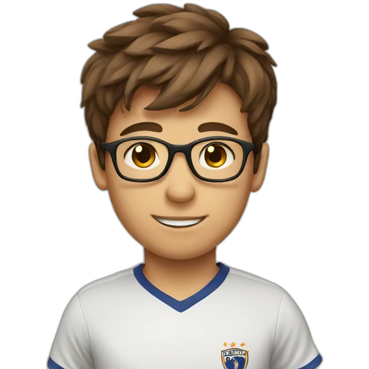 boy with brown hair and glasses playing soccer emoji