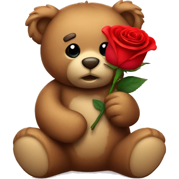 Teddy bear holding a red rose emoji