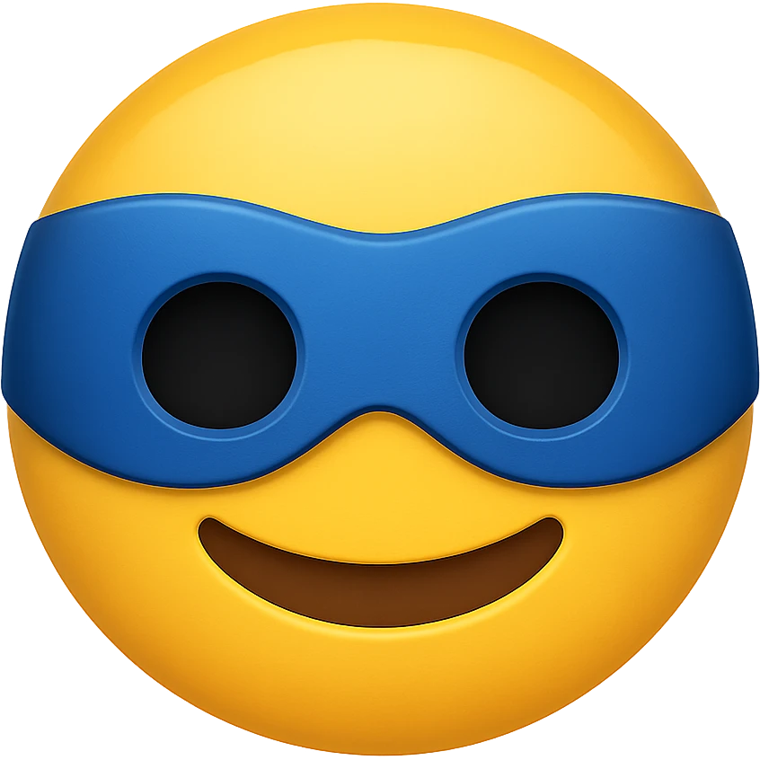 yellow face with blue superhero mask emoji, digital illustration emoji