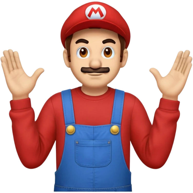 Mario character with red long sleeve shirt and blue overalls emoji