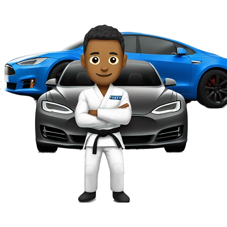 jiu jitsu fighter in front of tesla emoji