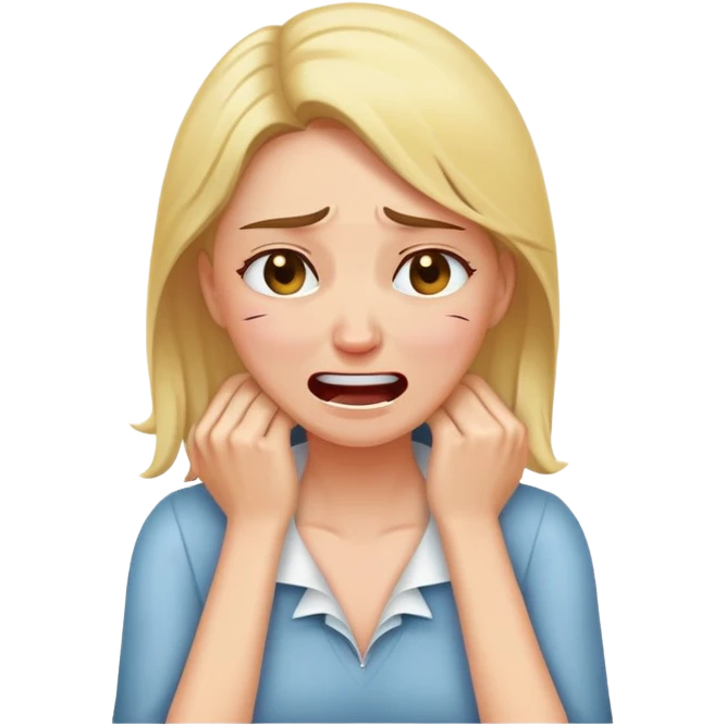 Woman with her hands around her neck crying laughing angrily  emoji