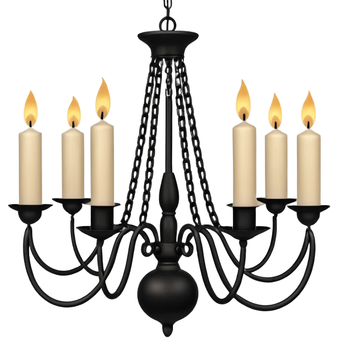 Simple minimalistic hanging chained black Ceiling chandelier with beige-white candles emoji