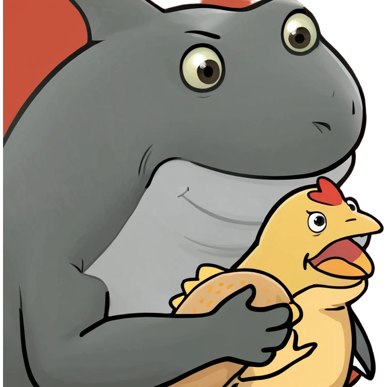 chicken tender and a shark hugging  emoji