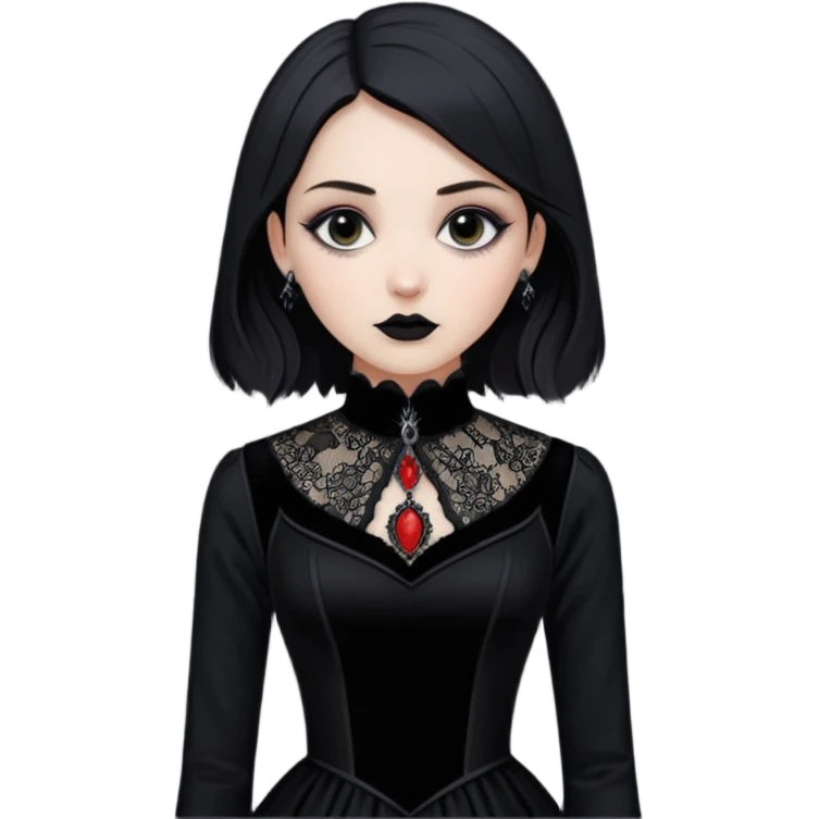 Adelaide Victoria Kane in black goth dress emoji