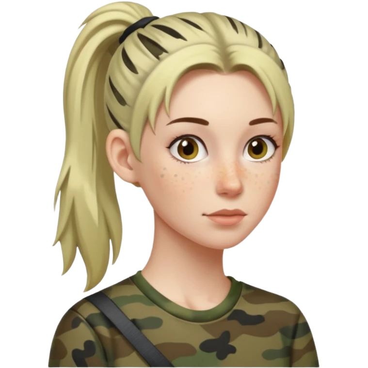 Skinny white woman in camo hair in pony emoji