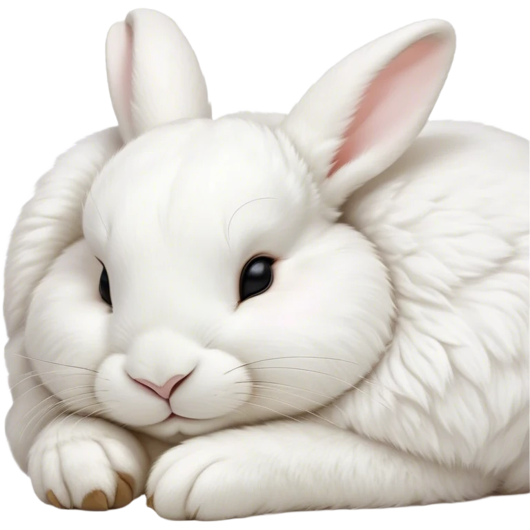Meme-Worthy Cute Sleeping White Rabbit Portrait Emoji, Head resting peacefully with a contented smile, showcasing a delightfully compact build and a luxuriously soft pure white fur, eyes shut in a serene nap, Simplified yet hilariously adorable features, highly detailed, glowing with a soft, drowsy light, high shine, relaxed and utterly lovable, stylized with an air of playful laziness, bright and heartwarming, soft glowing outline, capturing the essence of a comically sleepy bunny, so meme-worthy it feels like it could instantly become the next viral sensation of adorable slumber! emoji