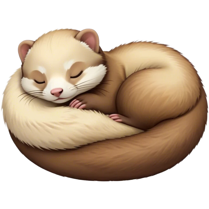 Meme-Worthy Cute Sleeping Ferret Portrait Emoji, Head resting peacefully with a contented smile, showcasing a long, flexible body curled up in cozy repose, luxuriously soft fur in warm brown and cream, and eyes gently closed in serene slumber, Simplified yet hilariously adorable features, highly detailed, glowing with a soft, drowsy natural light, high shine, relaxed and utterly lovable, stylized with an air of playful laziness, bright and heartwarming, soft glowing outline, capturing the essence of a sleeping ferret that feels destined to become the next viral sensation of adorable rest! emoji