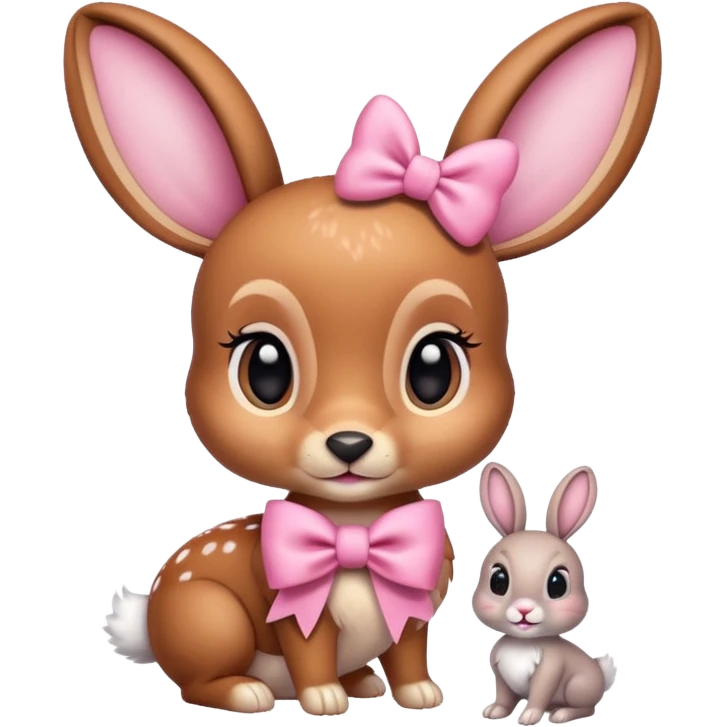 Bambi with pink bow with bunny emoji