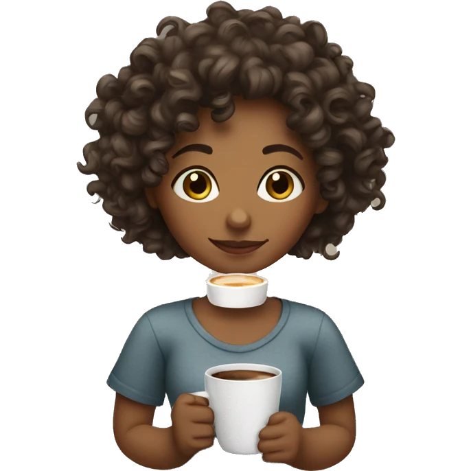 Curly girl drinking coffee emoji