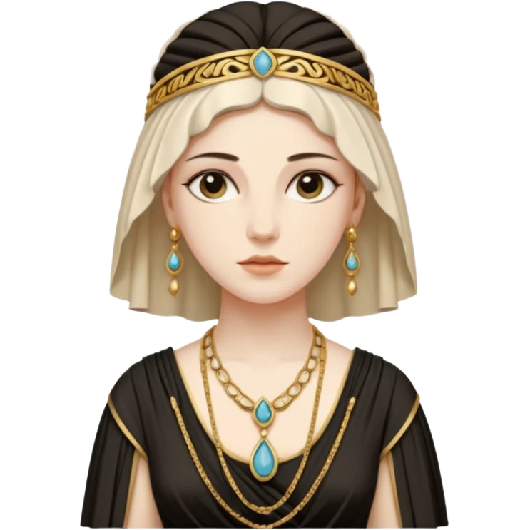 An emoji portrait of a Greek noblewoman. She wears a peplos dress with intricate folds and gold jewelry. Her expression is calm and intelligent. emoji