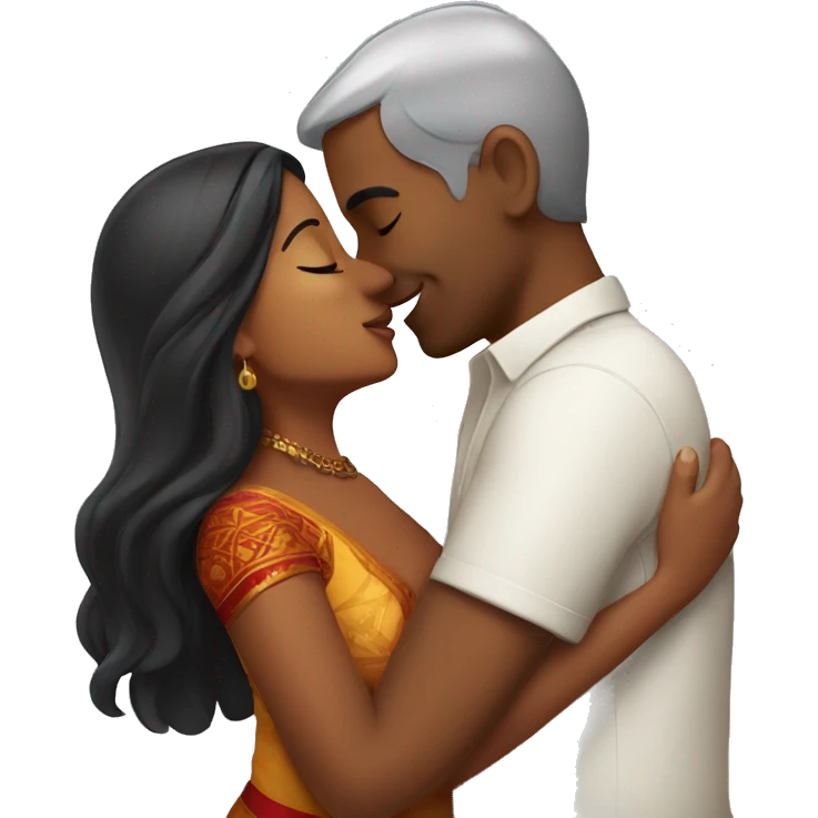 Indian woman kissing white man emoji