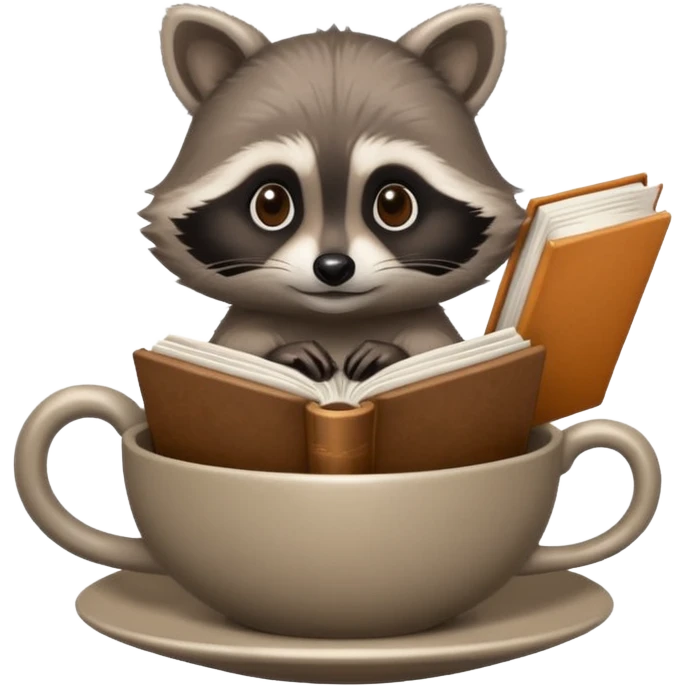 raccoon with book in a tea cup emoji