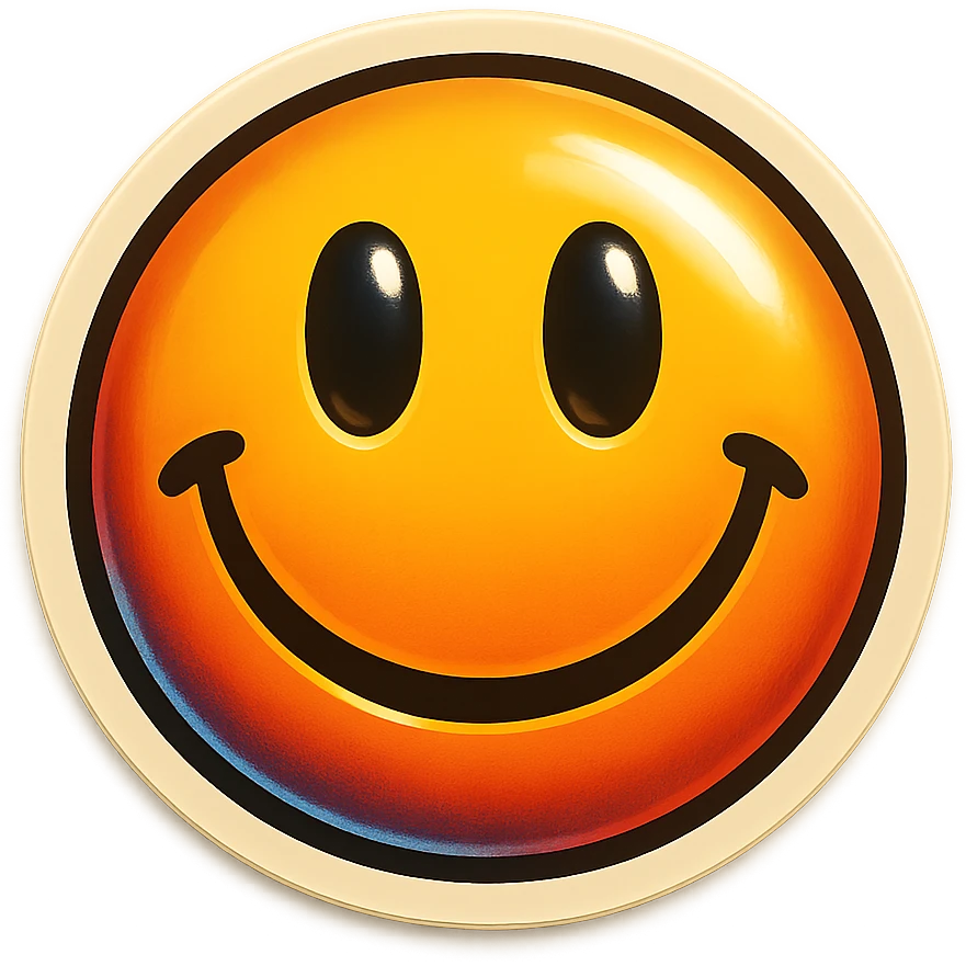 A happy smile sticker in retro stickers style, with a vintage design and colorful details emoji