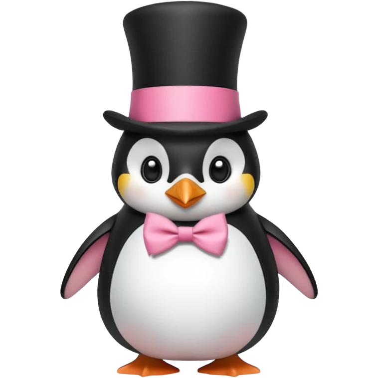 Create a penguin with a top hat and a cute pink bow on its stomach emoji
