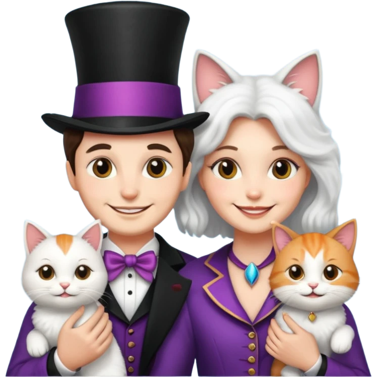 magician couple and their pet cat emoji