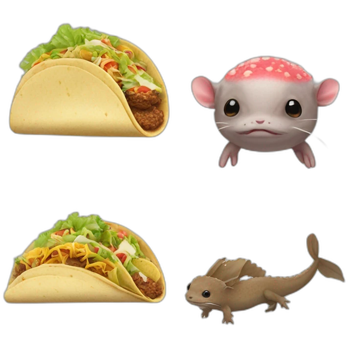 An axolotl on the head of an otter and a tacos emoji