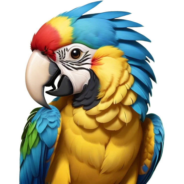 Cinematic Cute Yawning Macaw Portrait Emoji, Head tilted slightly with a dramatic, wide-open yawn, showcasing resplendent feathers and sleepy, half-closed eyes brimming with relaxed elegance, Simplified yet irresistibly adorable features, highly detailed, glowing with a soft, cozy tropical glow, high shine, relaxed yet expressive, stylized with a hint of whimsical charm, soft glowing outline, capturing the essence of a drowsy yet affectionate macaw that appears ready to stretch out for a nap! emoji
