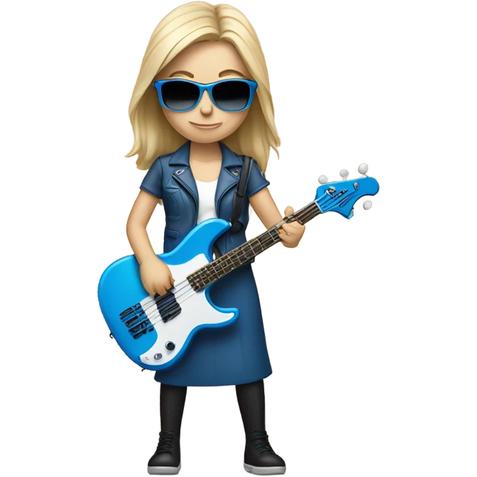 White girl wearing sunglasses playing a blue bass guitar emoji