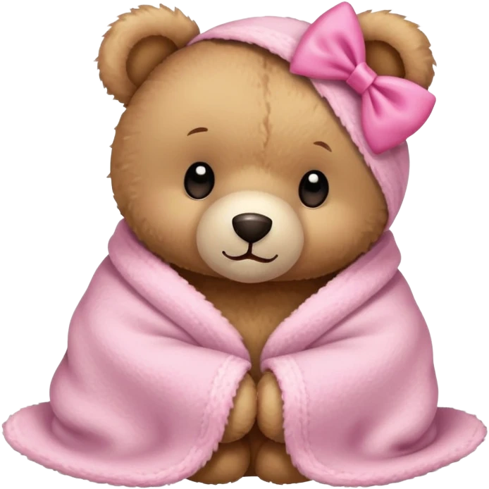 teddy bear in a cozy blanket with pink bow emoji