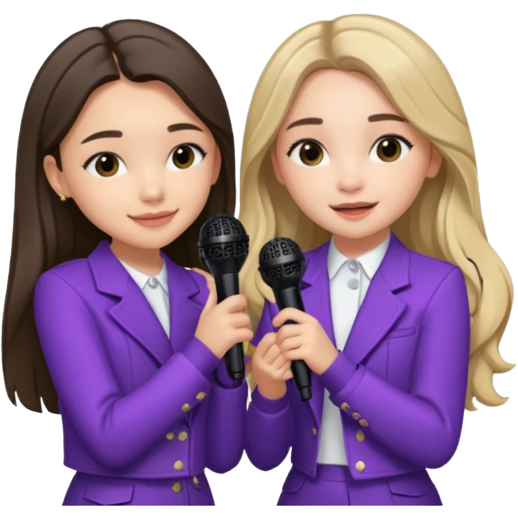Make Olivia Rodrigo hugging Sabrina carpenter while they are singing into microphones emoji