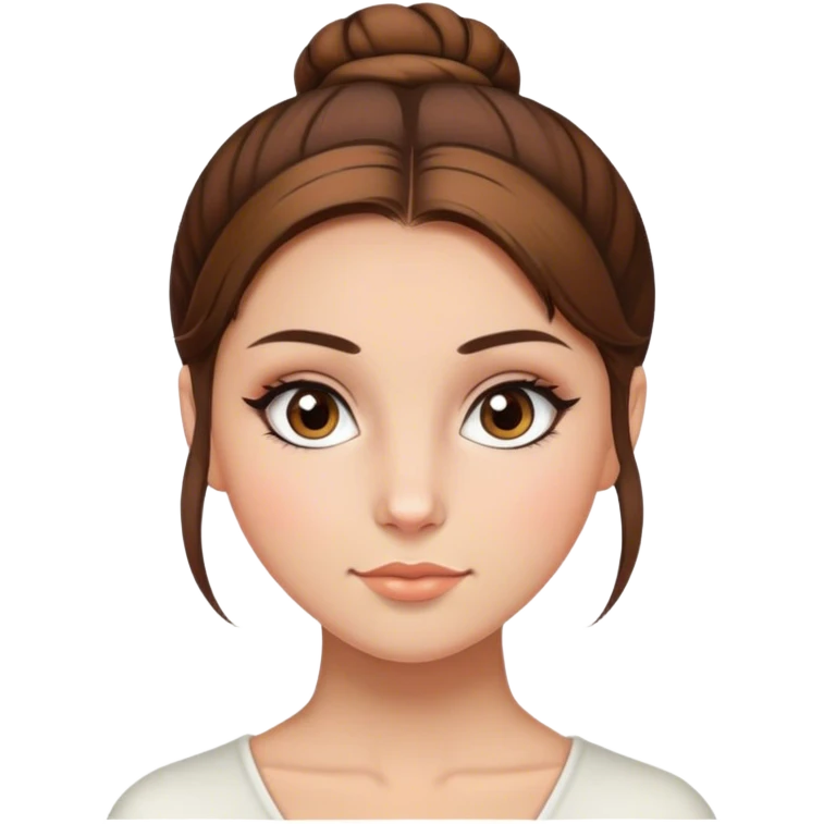 girl, brown hair in a bun, hazel eyes, eyeliner emoji