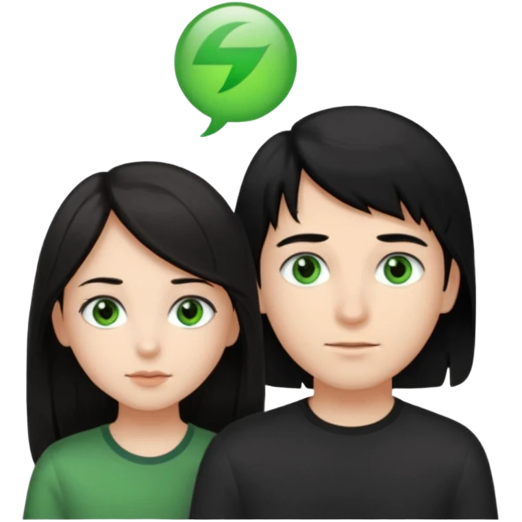 chico pelo negro ojos grises junto a chica pelo castaño largo ojos verdes emoji
