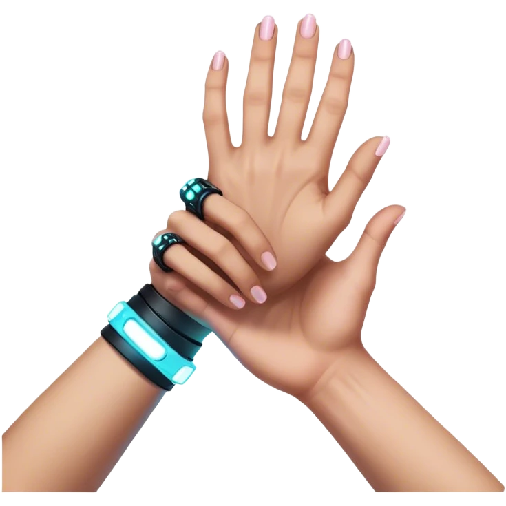 Neon cyberpunk style 
male hand holding female emoji