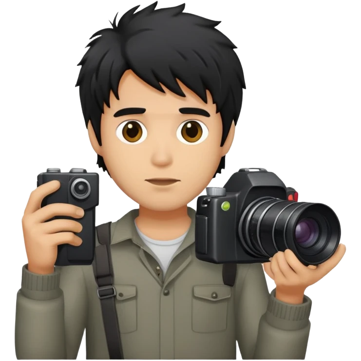 a man with black messy hair with a camera emoji