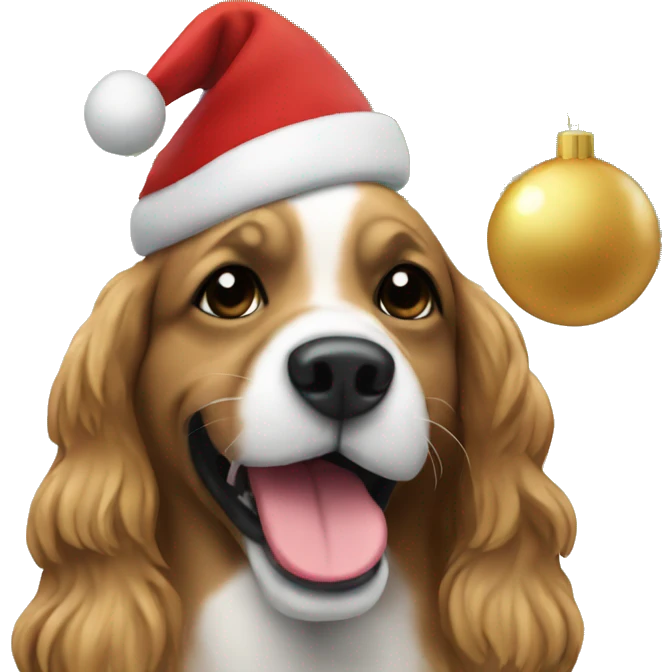 Dog next to Christmas tree emoji