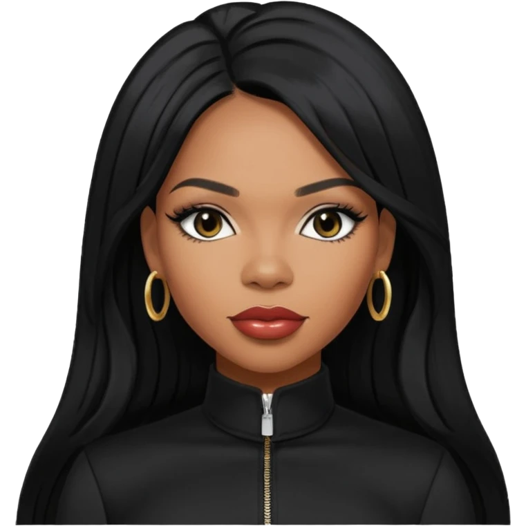 Tenitra Michelle Williams, R&B Singer (b.1979) from Destiny's Child with long jet black hair, medium dark skin, black outfit emoji