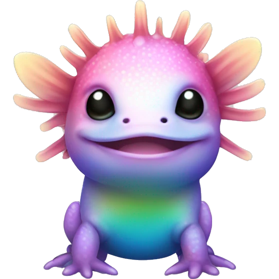 Gradient rainbow shimmery iridescent axolotl full body emoji